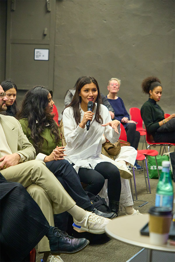 Sarah Mower, journalist and critic for Vogue and BFC Ambassador for Emerging Talent, during an inspirational conference hosted at the Istituto Marangoni in London.