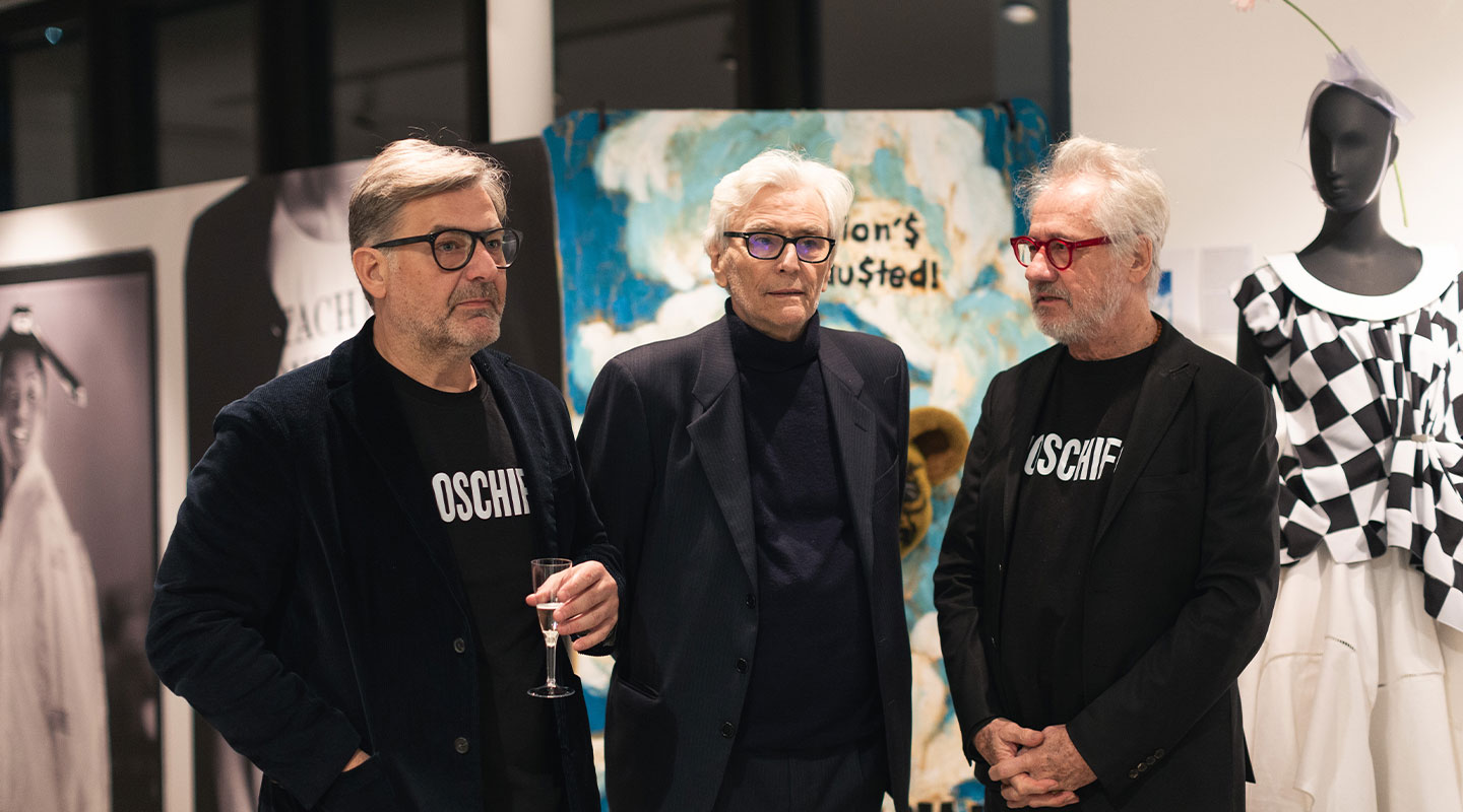 The exhibition “Franco Moschino. Il Genio Visionario” is curated by Giuseppe Mastromatteo (left) and Pier Paolo Pitacco (right), members of the Art Directors Club Italiano (ADCI).