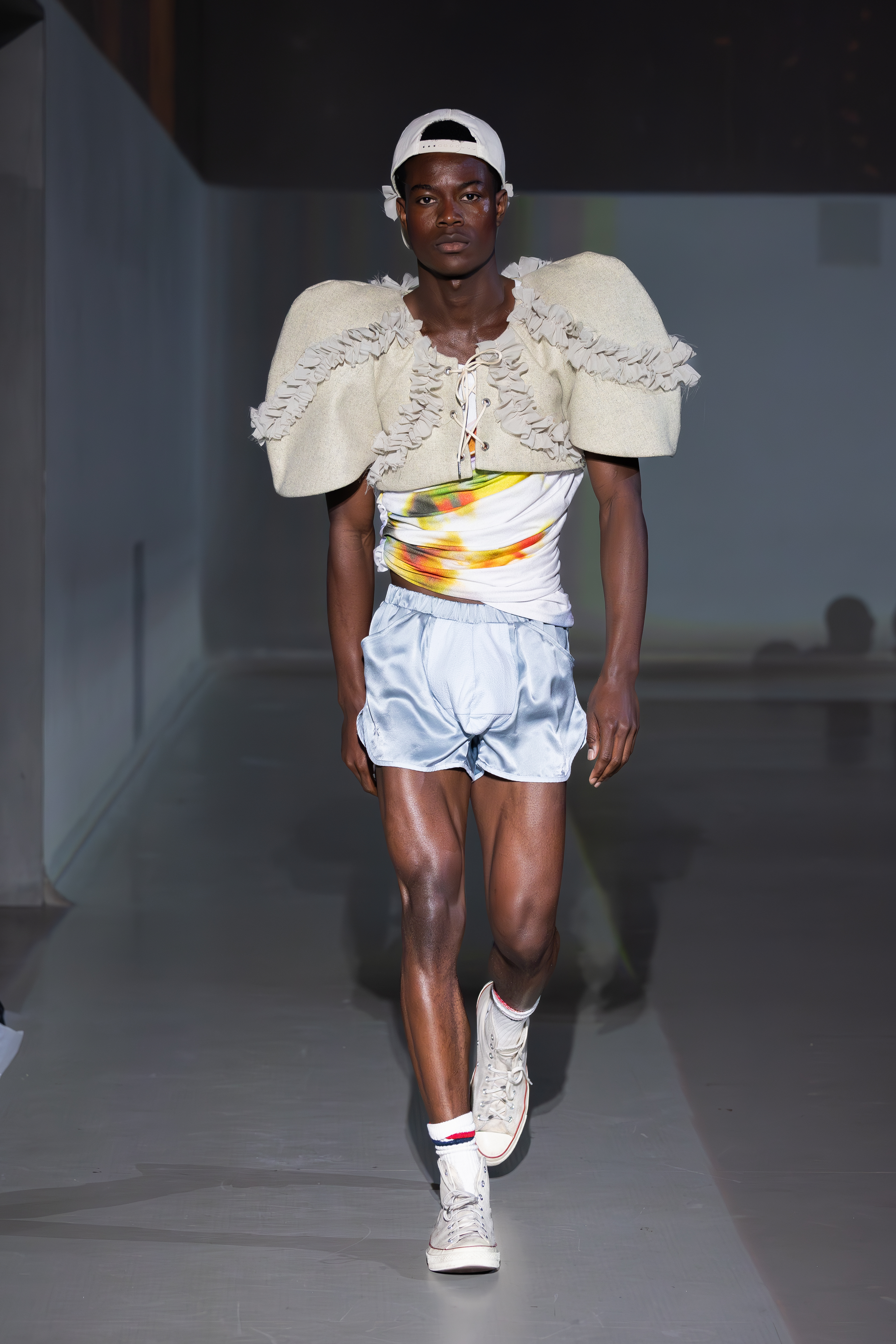 Peter Thanaphon Barker-Bennett’s degree collection, Somewhere, which was showcased at the London Graduate Fashion Show 2024.