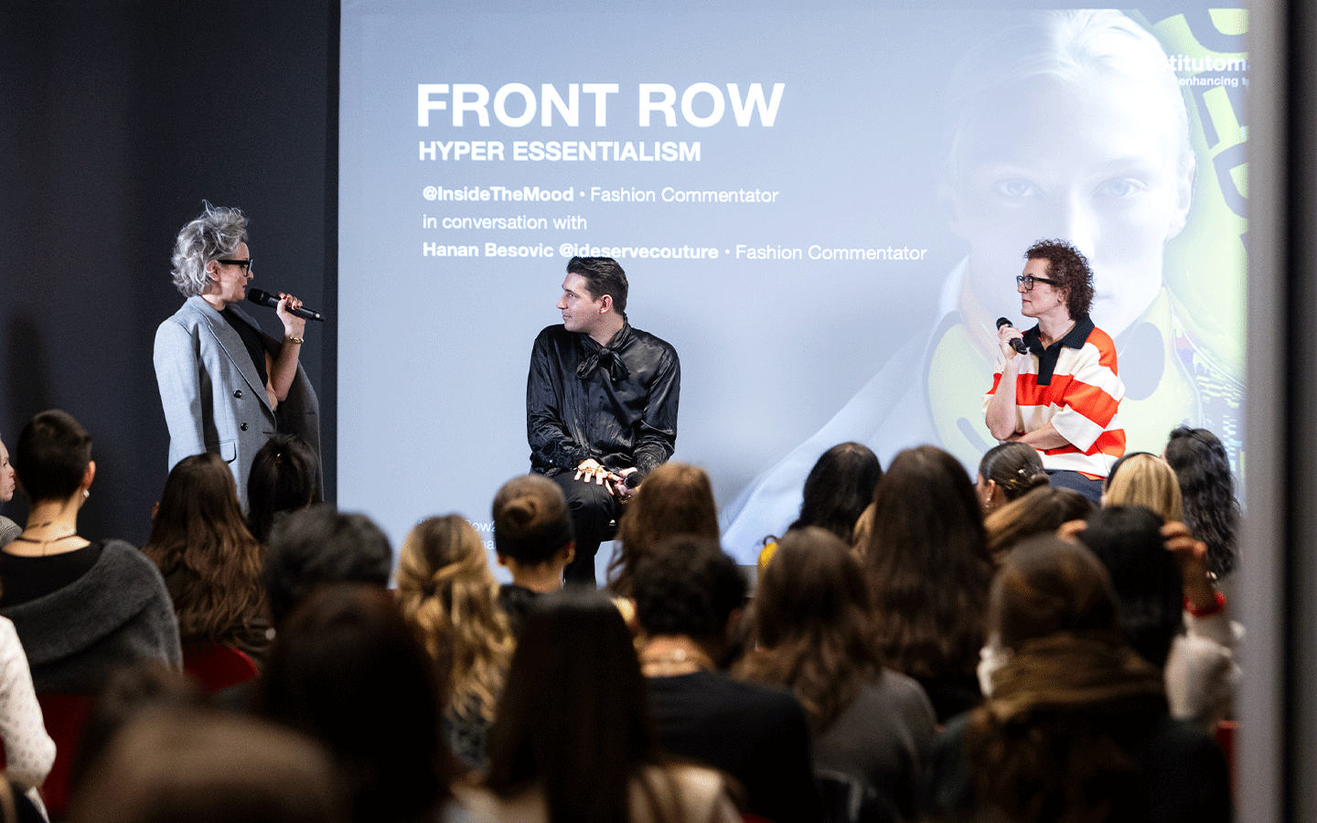 Students met Francesca from @insidethemood and Hanan Besovic from @ideservecouture during the recent Front Row 2024 event at Istituto Marangoni Milano