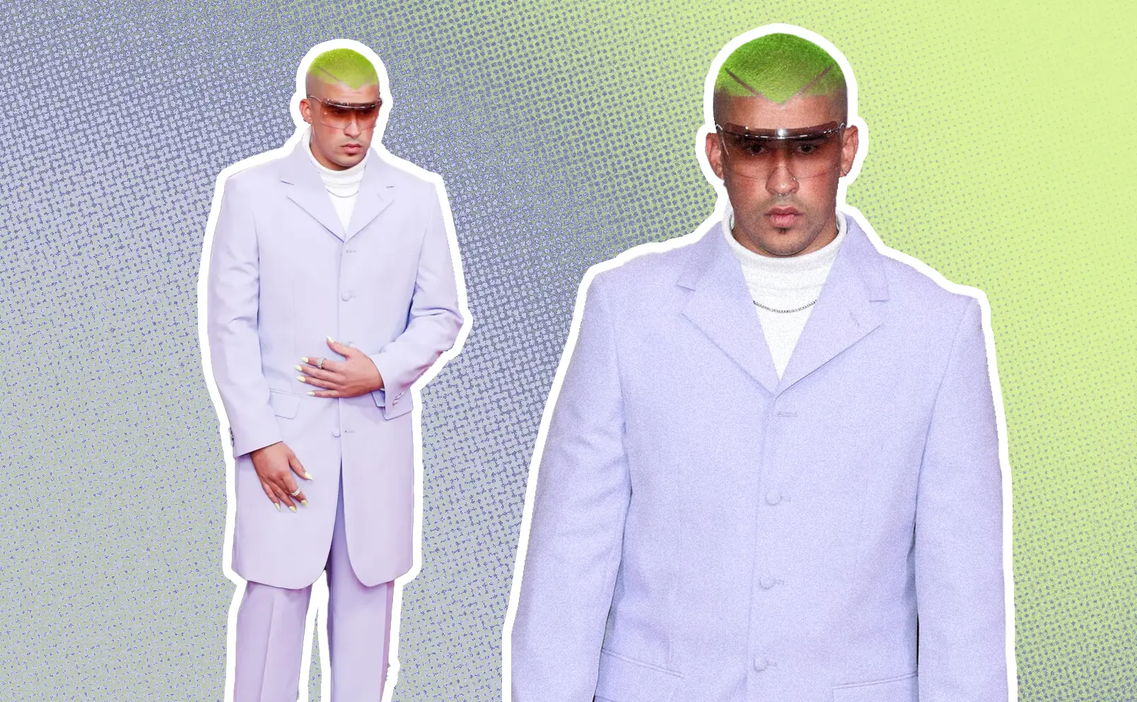 Bad Bunny, at the 2019 Billboard Latin Music Awards, challenges gender norms in a bold, unapologetic style, embracing individuality with painted nails and a message of self-expression. Graphics by Alumna and visual Designer Constanza Coscia