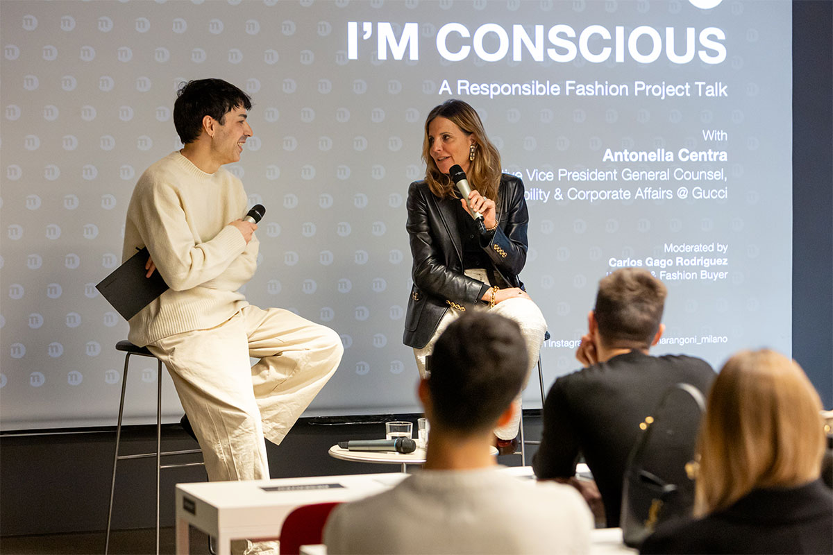 Carlos Gago Rodriguez, a fashion buyer and professor at Istituto Marangoni Milano, engaged in a conversation with Antonella Centra, discussing the significance and progression of sustainability in the fashion industry.