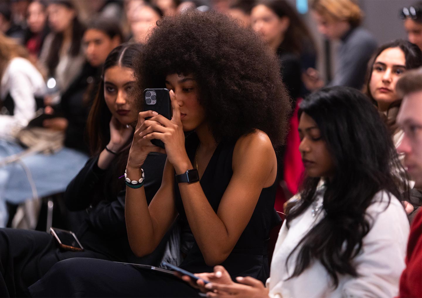 Students attending Istituto Marangoni Milano's Front Row event with Svetlana Yakunina, Gloria Maria Cappelletti and Rick Dick